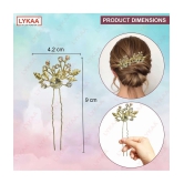 LYKAA Flower Hair Clips for Women Girls, Stylish Rhinestones Bun Hairpin Crystal Pearls Bun - 2 Pcs - Gold