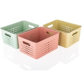 SR 3 Pieces Plastic Storage Basket Multipurpose Colorful For Kitchen & Home Organiser Box For Wardrobe, Fruits Vegetables, Toys, Stationary Items