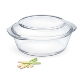 Treo By Milton 2000 Ovensafe Round Borosilicate Glass Casserole, 2000 ml, Transparent | Microwave Safe | OTG Safe | Freezer Safe | Dishwasher Safe - Transparent