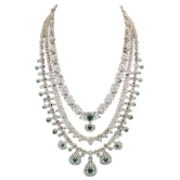 American Diamond And Emerald Three Layer Necklace Set In Gold