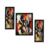 Indianara Set of 3 Modern Art Synthetic Painting With Frame