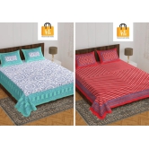 Bedsheet Adda-Combo Queen Size (90*100inches)-Jaipuri Double Bedsheet With 2 Matching Pillow Covers-RJ-14-COM-290