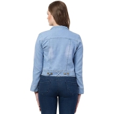 FUNDAY FASHION Full Sleeve Blue Solid Women's Denim Jacket (Large, New Light Blue)