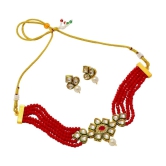 Jewar Mandi Brass Maroon Designer Necklaces Set Choker - Maroon