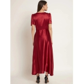 Curvydrobe Satin Embellished Ankle Length Womens Fit & Flare Dress - Maroon ( Pack of 1 ) - None