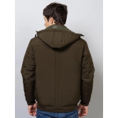 Xohy Men's Full Sleeve Bomber Hooded Olive Jacket-XL