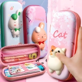 3D Rabbit Squishy Pencil Case-Pink