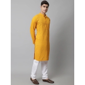 Jompers Men Mustard Chikan Kurta with Churidar-S / Mustard