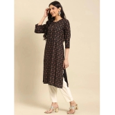 Rangita Women Rayon Black Gold Printed Calf Length Straight Kurti - None