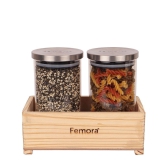 Femora Borosilicate Glass Jar 900 ML, 2 pcs, with Wooden Tray