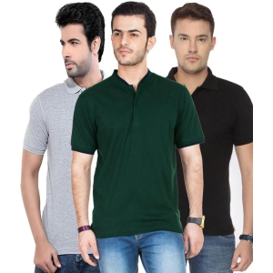 Cotton Blend Polo Neck Solid T-Shirt (Pack of 3)-M