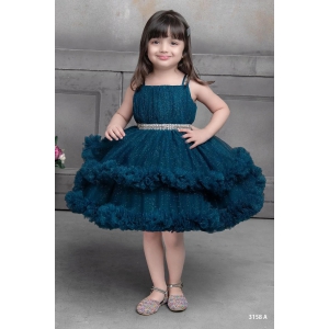 Cutedoll Teal Blue Net Sparkle Kids Girls Party Dress-2-3 Year