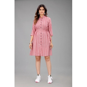 Pink Colour Cotton Printed Casual Wear Dress-XXL-44 / Pink