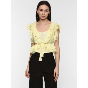 Porsorte Women Yellow Chiffon Shrug Top Without Lining-XL