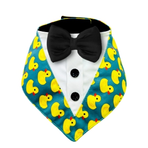 PawsIndia Duck Pattern Tuxedo Bandana With Black Bow For Pets-Small