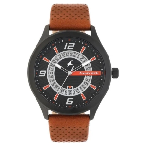 Fastrack Loopholes Quartz Analog with Date Black Dial Leather Strap Watch