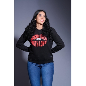 Speak Only With Love Printed Black Sweatshirt for Women XL