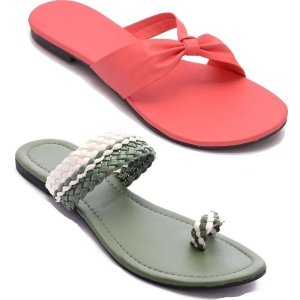 Women Green and Pink  Flats Sandal ( Pack of 2 )