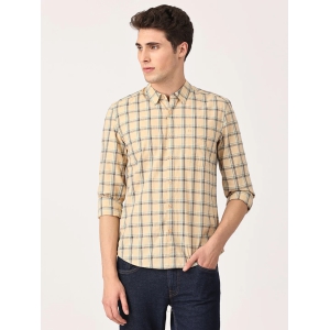 Crosscreek Men Beige Slim Fit Checked Cotton Casual Shirt-M