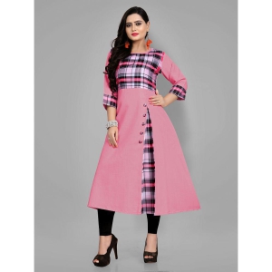 RIAANA - Pink Cotton Blend Women's Front Slit Kurti ( Pack of 1 ) - None