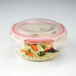 VERTIS Airtight Lunch Box Round Food Container Quad Lock Clear 425 mL Red Silicone