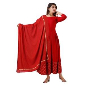 JAIPURETHNICWEAVES Womens Rayon Solid Anarkali Kurta Dupatta (Red)