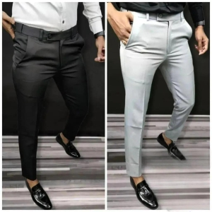 Lycra Solid Slim Fit Mens Formal Trouser Pack of 2-34