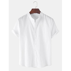 White Color Mens Casual Wear Cotton Blend Plain Shirt-M-42 / White