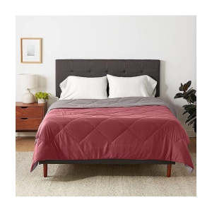 HOMETALES Microfiber Solid Reversible Single Comforter ( 150 x 210 ) - Maroon & Grey