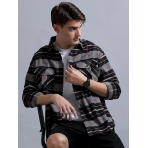 Premium Men Shirt, Relaxed Fit, Yarn Dyed Flannel Check, Pure Cotton, Full Sleeve, Black & Grey-S / Black Grey Checks