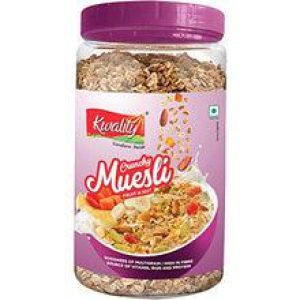 Kwality Muesli Crunchy Fruit N Nut, Multigrain, High In Fibre, Iron And Protein Jar, 1 Kg