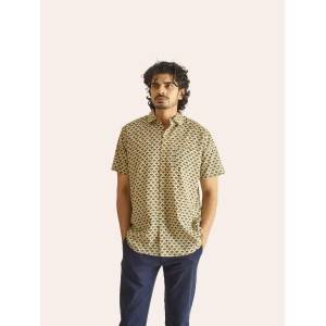 Mustard Motif Ivory Handblock Printed Cotton Shirt-L