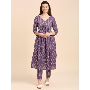 gufrina Cotton Printed Kurti With Pants Womens Stitched Salwar Suit - Purple ( Pack of 1 ) - None