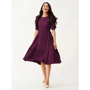 JASH CREATION Rayon Solid Midi Womens Fit & Flare Dress - Mauve ( Pack of 1 ) - None