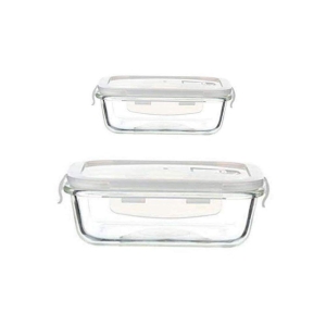 Femora Borosilicate Glass Microwave Safe Rectangle Food Storage Container with Air Vent Lid, 1000 ml, 1500ml, Set of 2