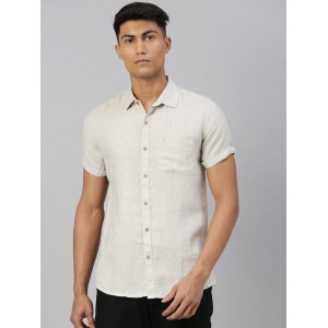 Men Beige Hemp Casual Half Sleeve Shirt