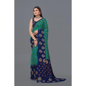 LEELAVATI - Navy Blue Georgette Saree With Blouse Piece ( Pack of 1 ) - Navy Blue