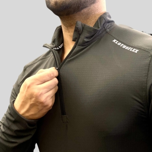 Full Stretch 1/4 Zipper Muscle Fit-Charcoal Grey / Large