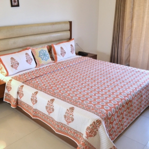 Bahaar Quilted Block Printed Bedcover-Orange