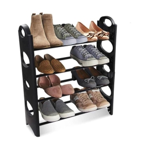 TNT MULTIPURPOSE FOLDABLE SHOE RACK CABINET ORGANISER 4 SHELVES, BLACK (IRON AND PLASTIC)