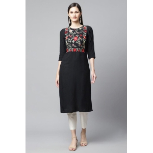 Black Straight Kurta With Multi Embroidery