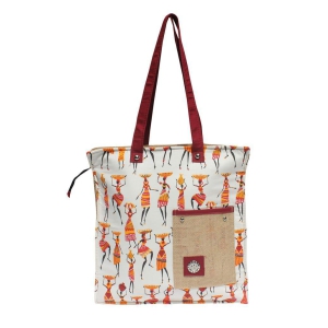 Mandhania Warli Printed Indian Tribal Art Cotton & Women's Shoulder Bag Red