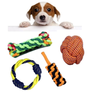 Ring ,Large Ball, Corn, Bone  Rope Toys for Dogs, Puppy chew Teething Set of 4