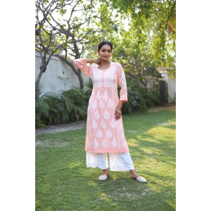 Modal Chikankari Nyra Kurti- Blue-Peach / M