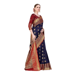 Kanchipuram Silk Blend Saree - Dark Blue