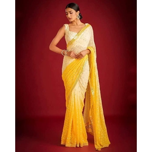 Saree yellow white