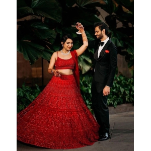 Special Karwachauth Red Net Designer Lehenga