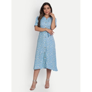 gufrina Cotton Blend Printed Midi Womens Fit & Flare Dress - Light Blue ( Pack of 1 ) - None