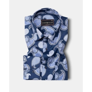 Bianco Mezclilla Blue Printed Cotton Formal Shirt-40 / M