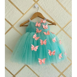 Cutedoll Mint Net Sparkle with butterfly kids Girls Dress-18-24 Month